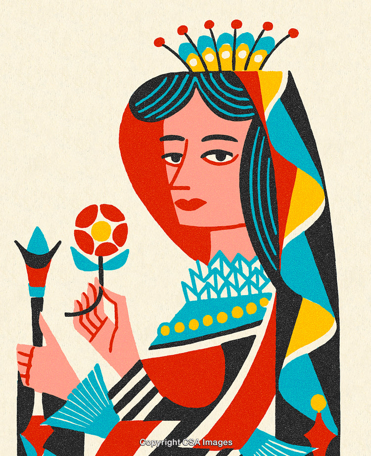 Abstract Illustration of a Queen Holding a Rose with Colorful Details