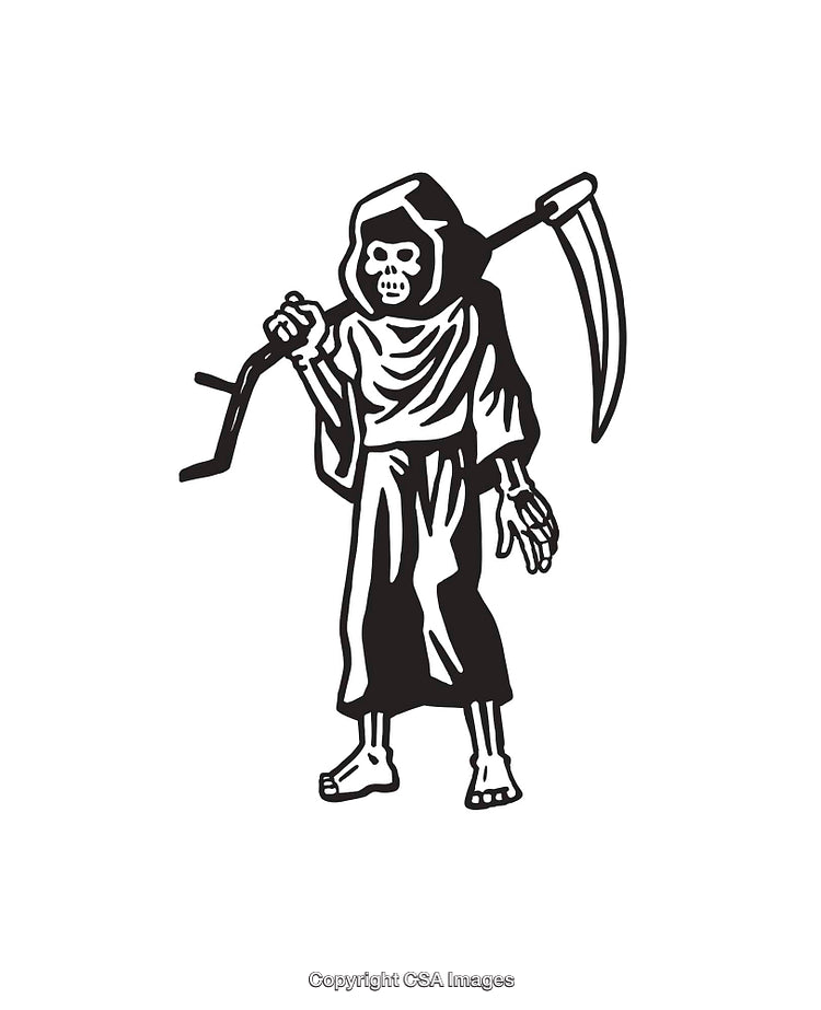 Black and White Line Art of Grim Reaper Holding a Scythe
