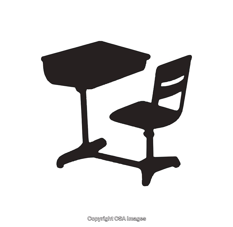 Black And White Illustration of a Classroom Desk and Chair Silhouette