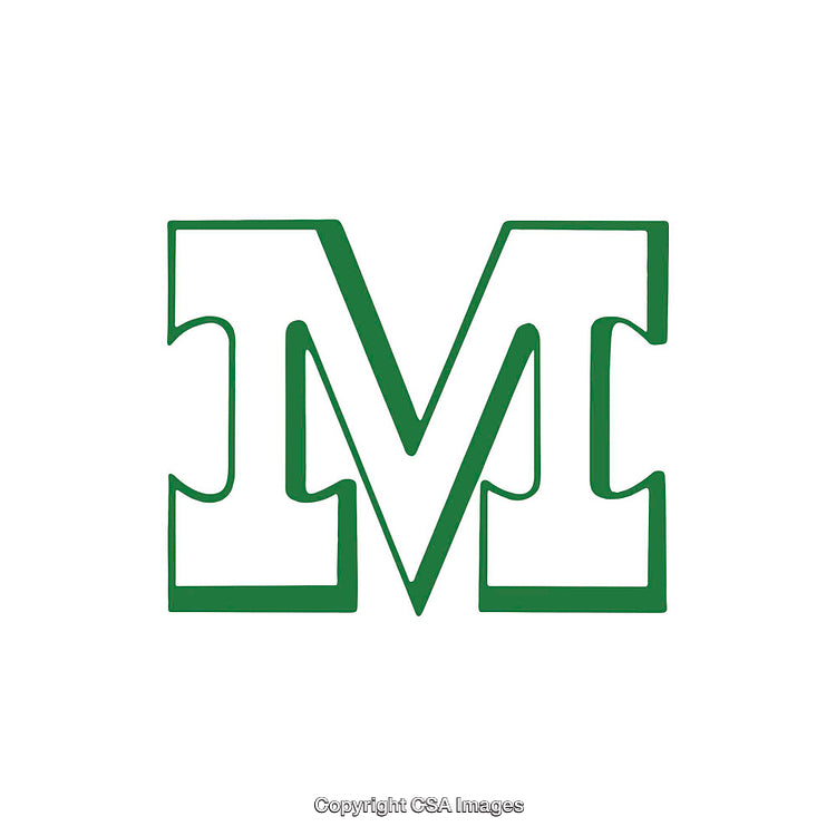 Green Letter M Icon in a Bold Typeface on White Background