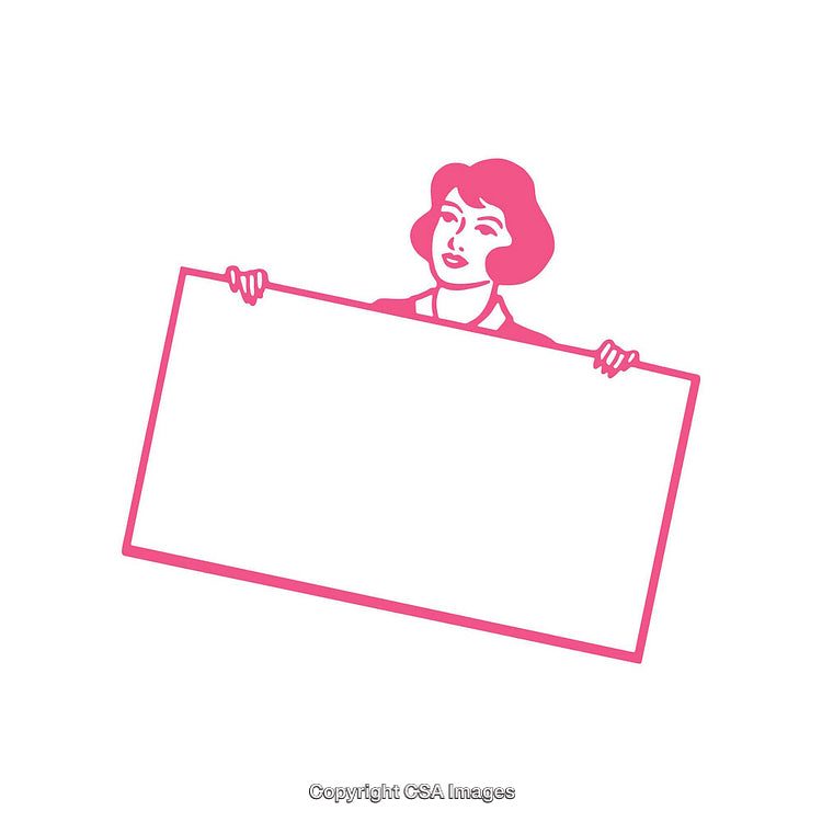 Retro Style Woman Holding a Blank Sign for Advertisement or Messages