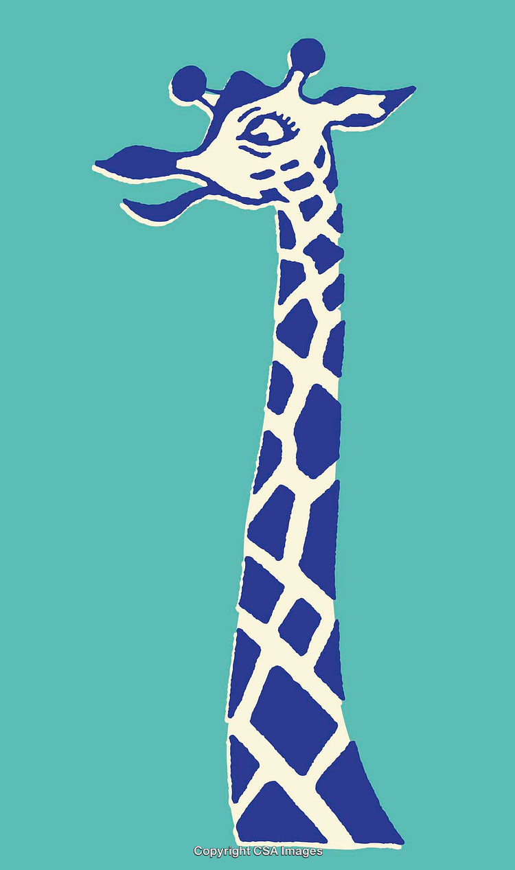 Colorful Line Art Illustration of a Giraffe on a Turquoise Background