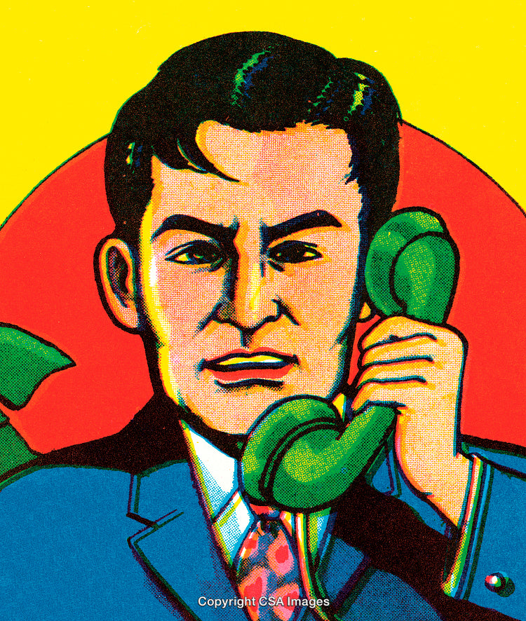 Retro Pop Art Illustration of a Man Holding a Green Telephone