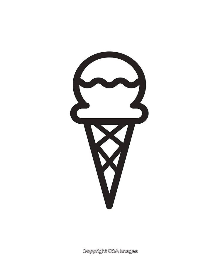 Simple Black and White Ice Cream Cone Icon with Scoop Detailing