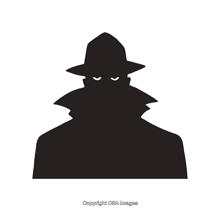 Mysterious Spy Silhouette in Black and White Vector Illustration