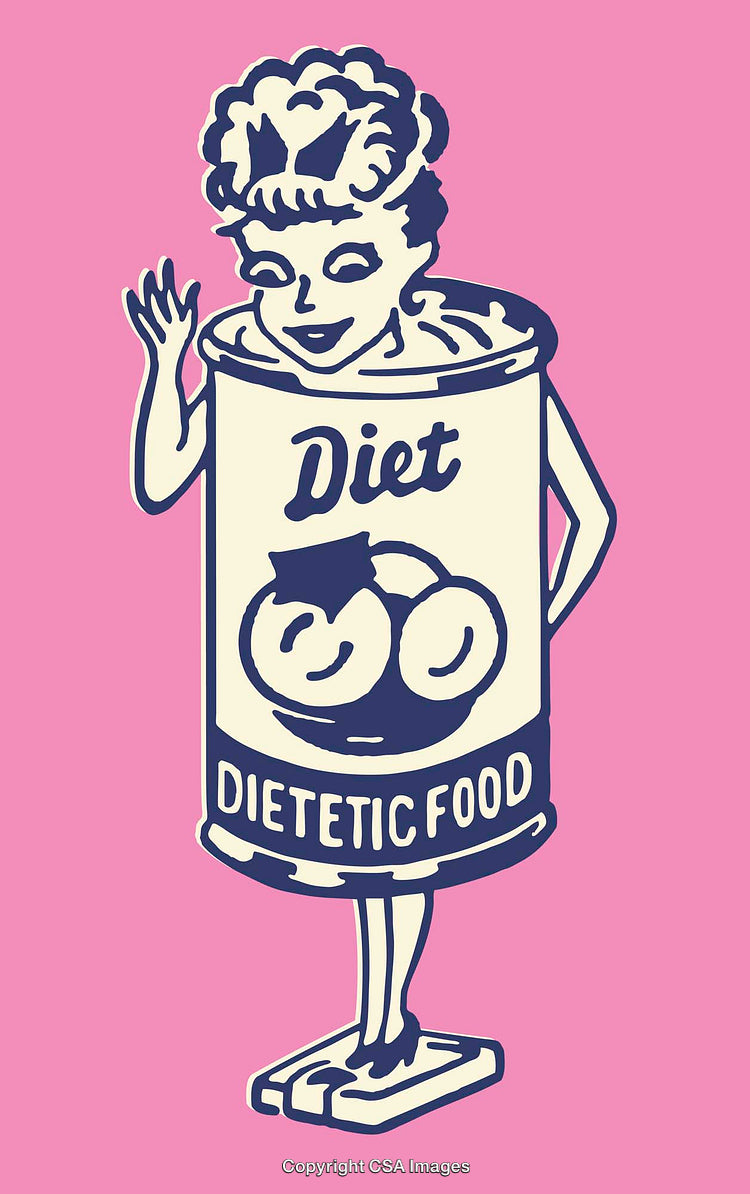 Retro Illustration of Dietetic Food Can with Humanized Character Design