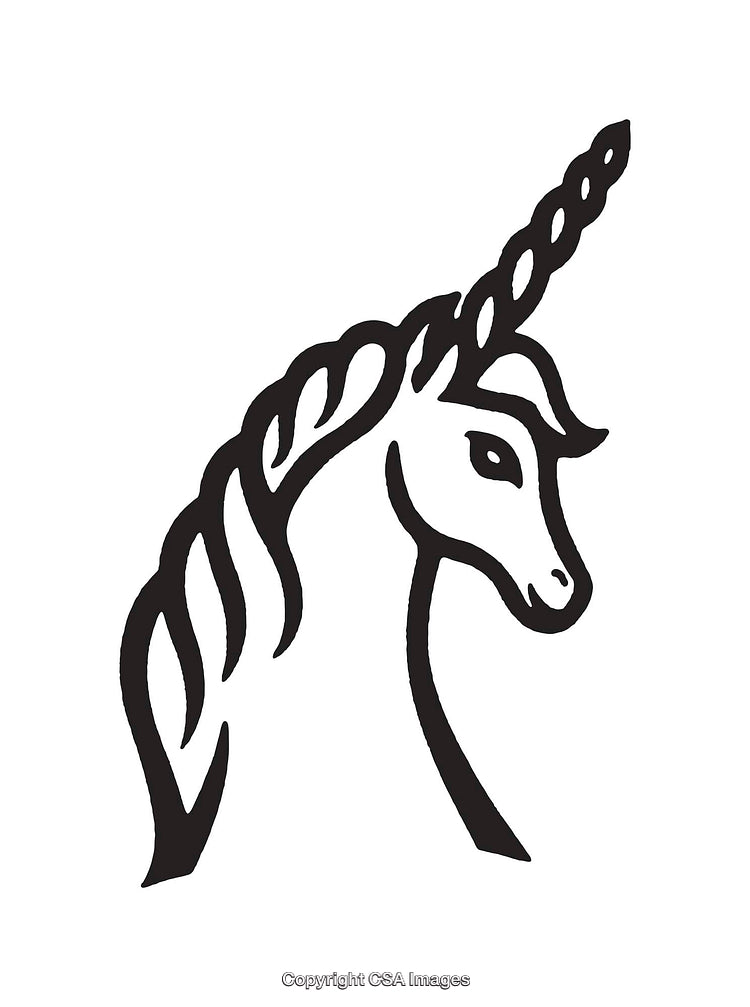 Elegant Black and White Line Art Illustration of a Unicorn Head