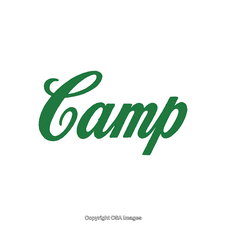 Green Calligraphy Word Design Symbolizing Outdoor Camping Activities