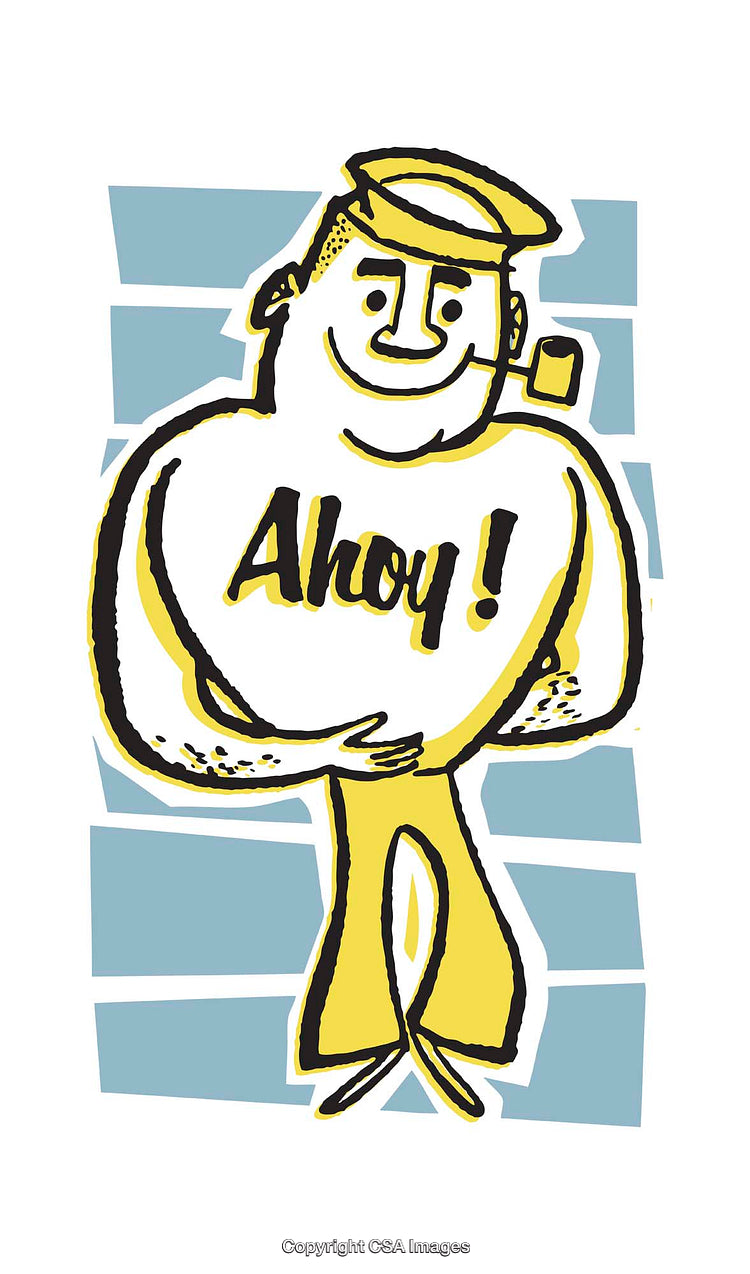Cheerful Cartoon Sailor with Ahoy Text Illustrated in Bright Colors