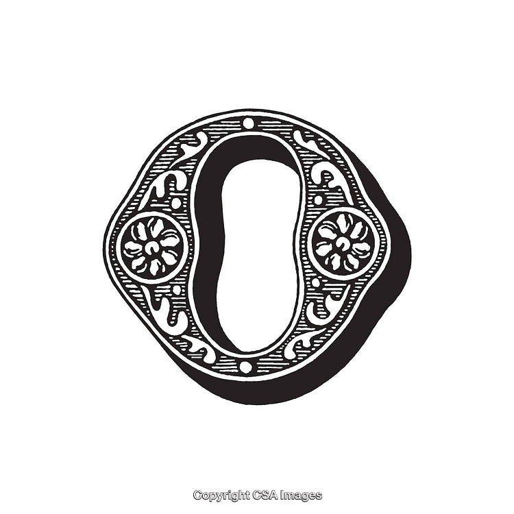 Ornamental Letter O With Intricate Floral Design in Black and White