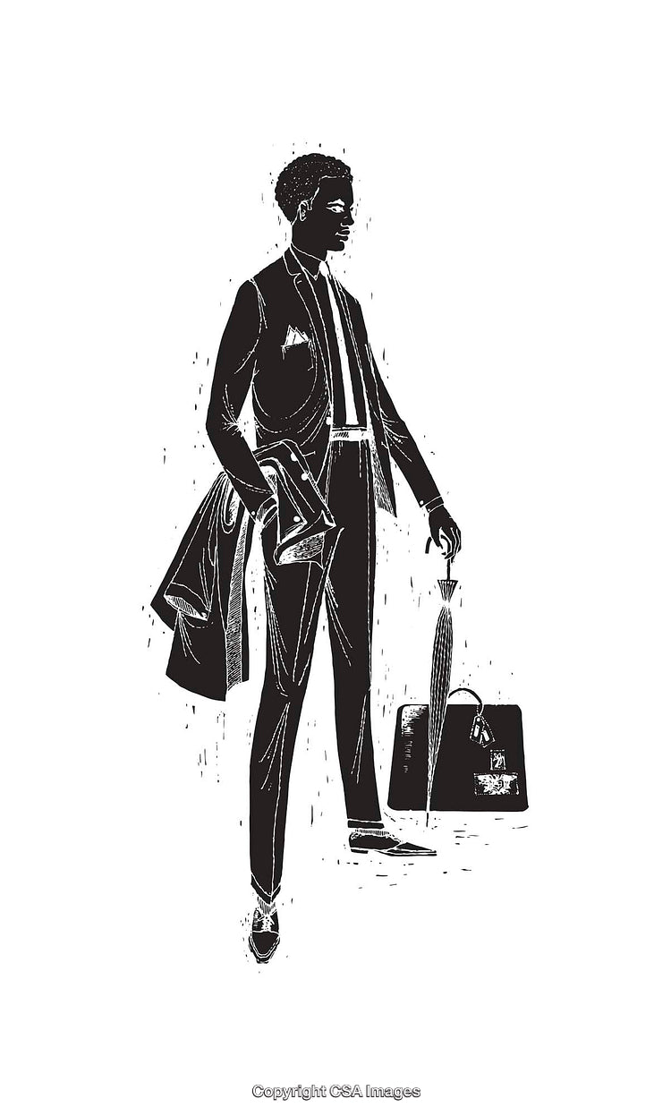 Stylish Man in Black and White Illustration with Accessories
