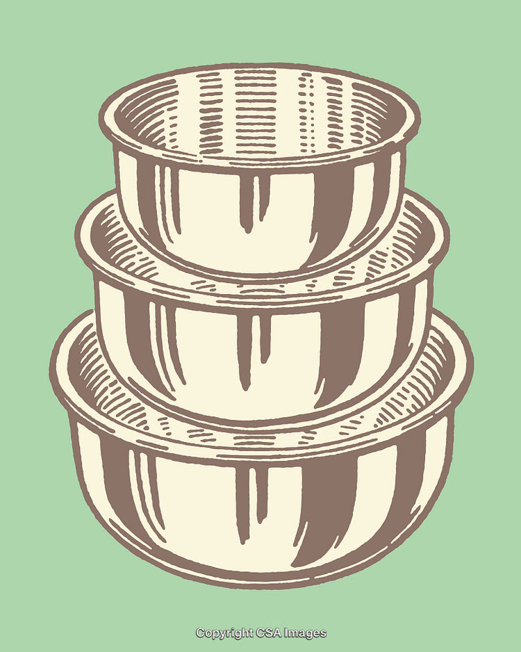 Stacked Bowls in Vintage Style Artwork with Soft Green Background