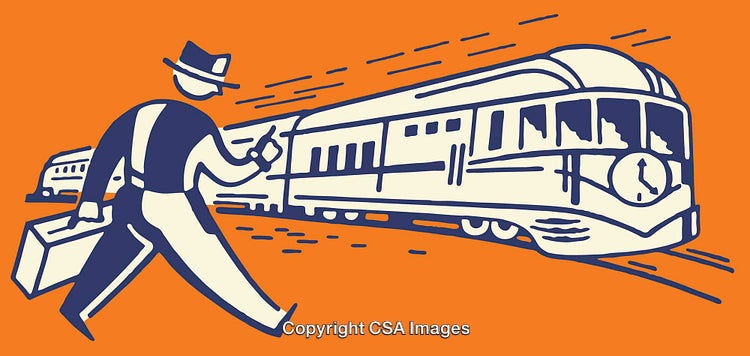 Retro Illustration of Man Running to Catch a Train