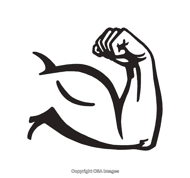 Black and White Line Art of Flexing Muscular Arm Illustration