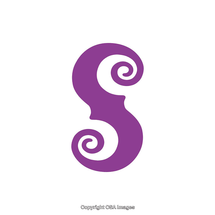 Purple Artistic Letter S With Decorative Swirl Motif on White Background