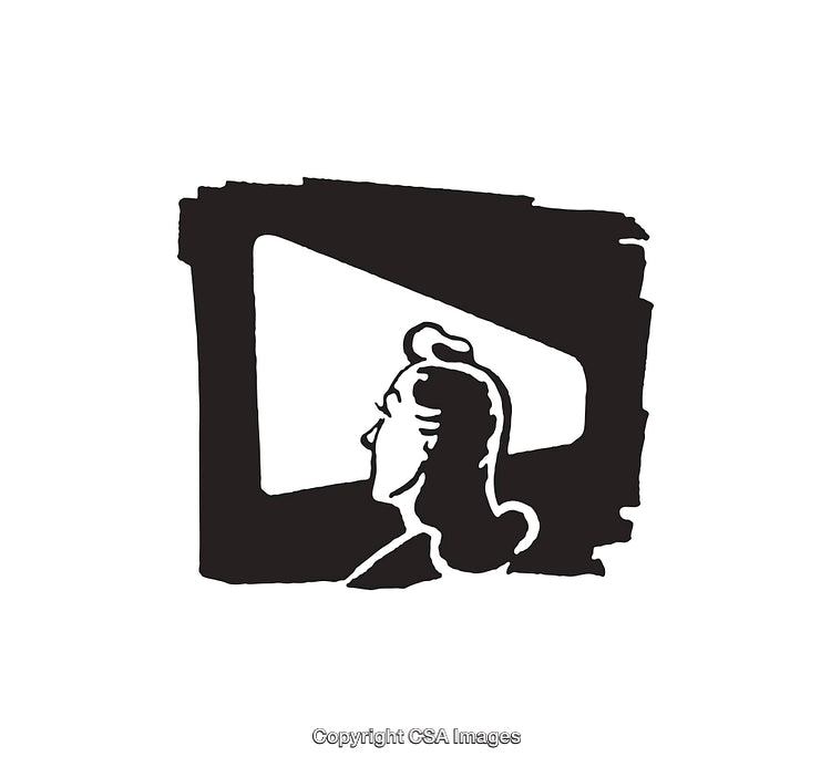 Black and White Line Art of Woman Facing a Large Window