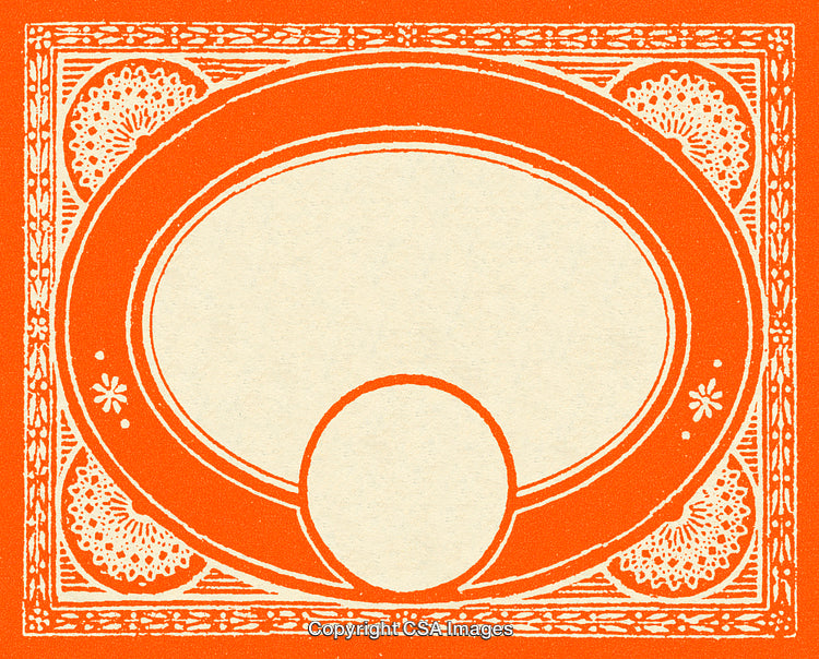 Vintage Ornamental Frame Design in Bold Orange Tones with Retro Patterns