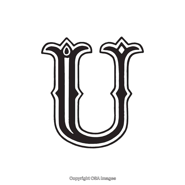 Decorative Ornate Black Letter U Illustration with Elegant Style