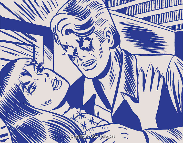 Retro Comic Style Illustration of Emotional Couple in Dramatic Encounter