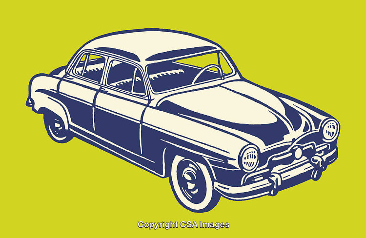 Vintage Car Line Art Illustration on Bold Yellow Background