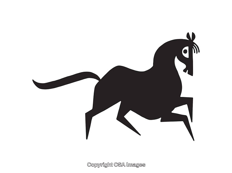 Stylized Black and White Prancing Horse Silhouette Illustration