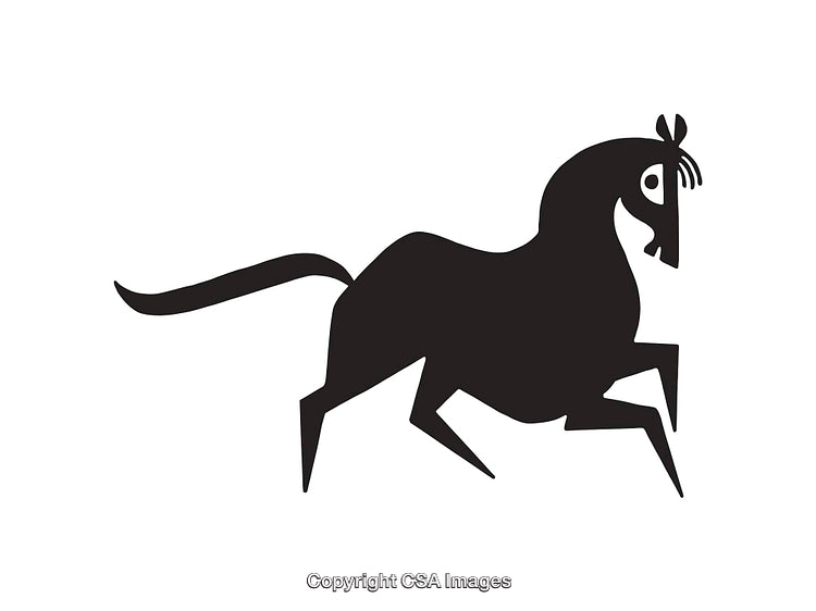 Stylized Black and White Prancing Horse Silhouette Illustration