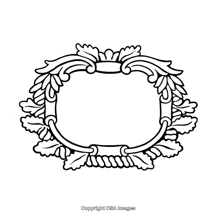 Ornate Oval Border with Leaves in Black and White Design
