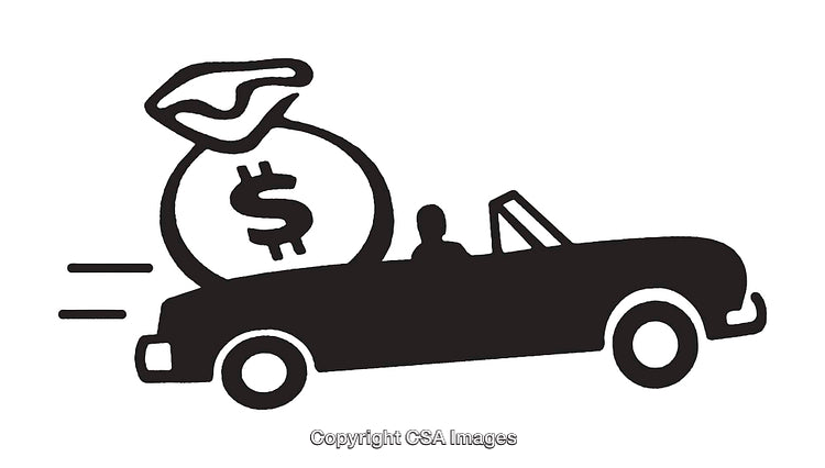 Black And White Line Art of a Car Carrying a Money Bag