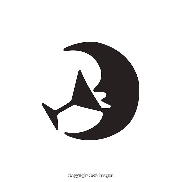 Stylish Icon Featuring Crescent Moon and Martini Glass in Silhouette