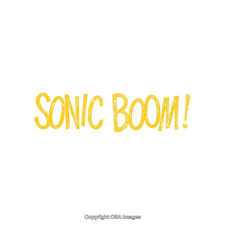 Bold Yellow Typographic Design Saying Sonic Boom on a White Background