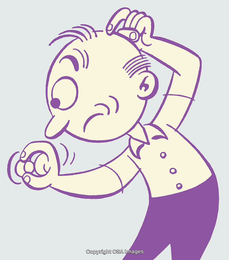 Illustration of a Man Expressing Confusion or Scrutiny in Line Art Style