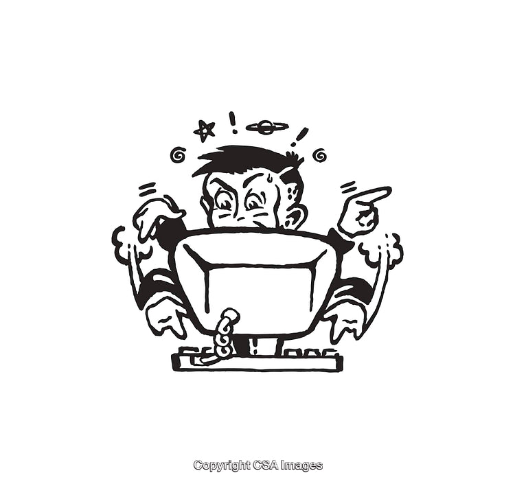 Hilarious Cartoon of Confused Monkey Using Computer in Retro Style Line Art