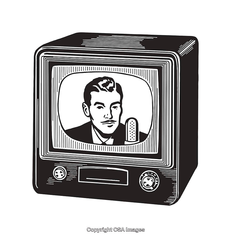 Vintage Television Illustration Featuring a Retro TV Anchor