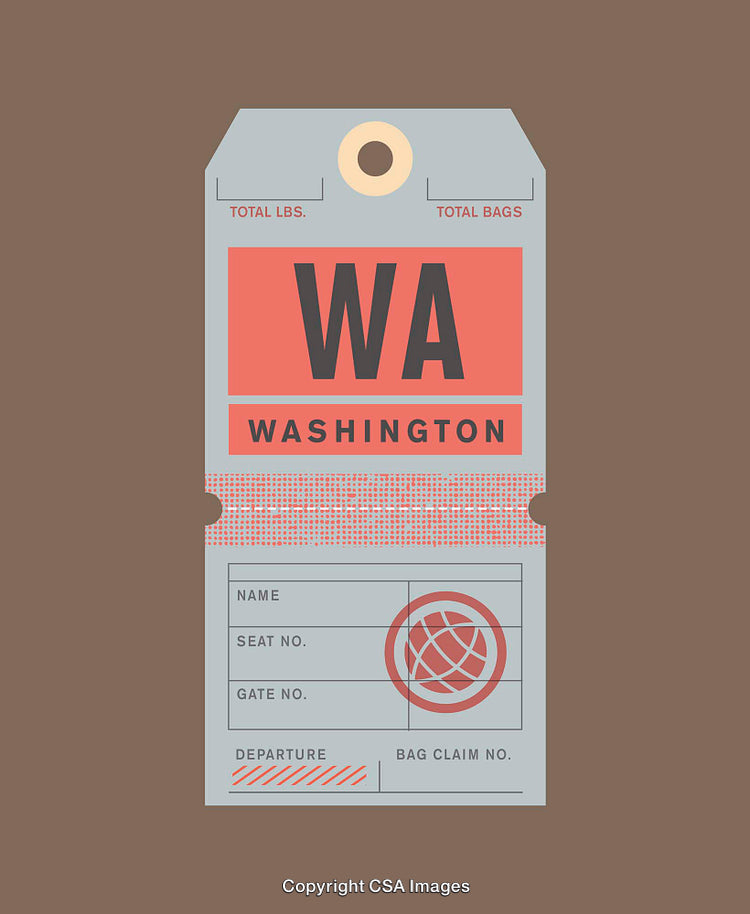 Vintage Styled Washington Luggage Tag Illustration Featuring Classic Travel Design