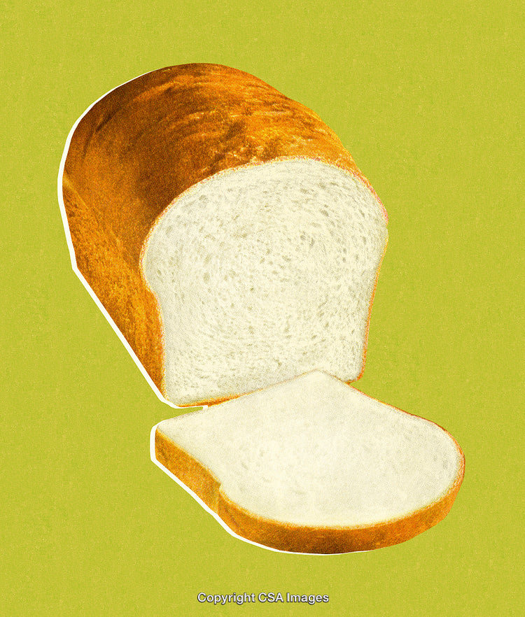 Freshly Sliced Loaf of Bread on Green Retro Background