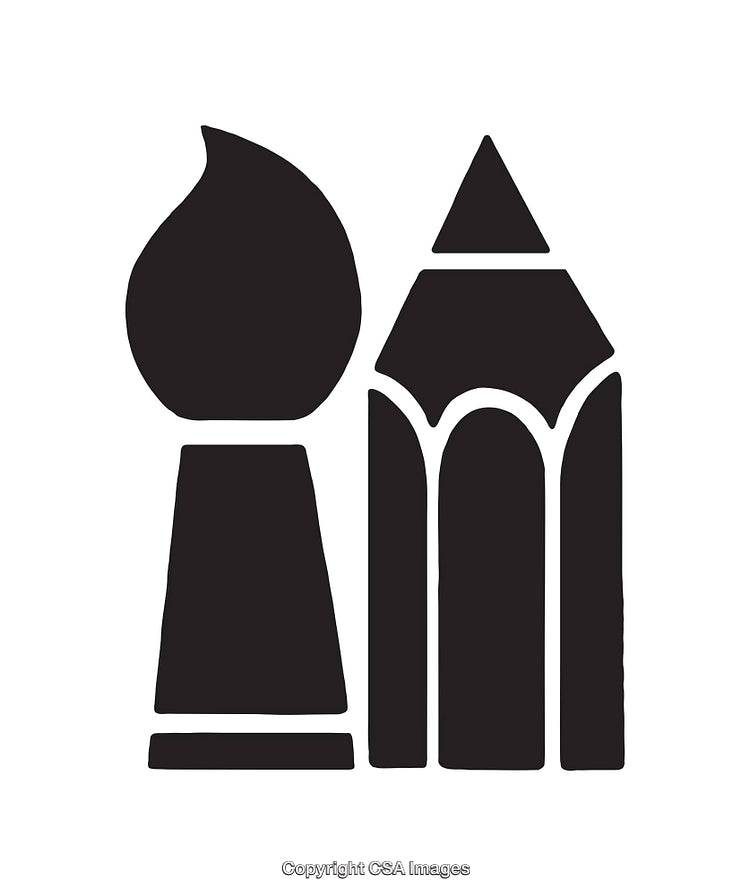 Black and White Icon of Paintbrush and Pencil Design