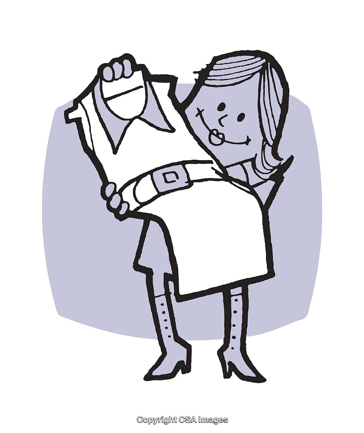 Cartoon Woman Holding Up a Stylish Blouse with Confidence