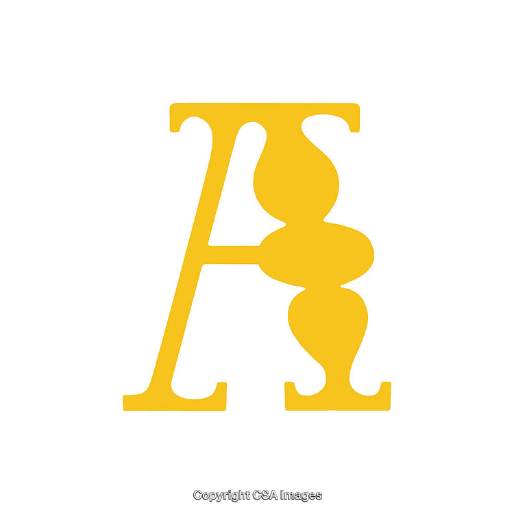 Bold Yellow Letter A with Artistic Design on White Background
