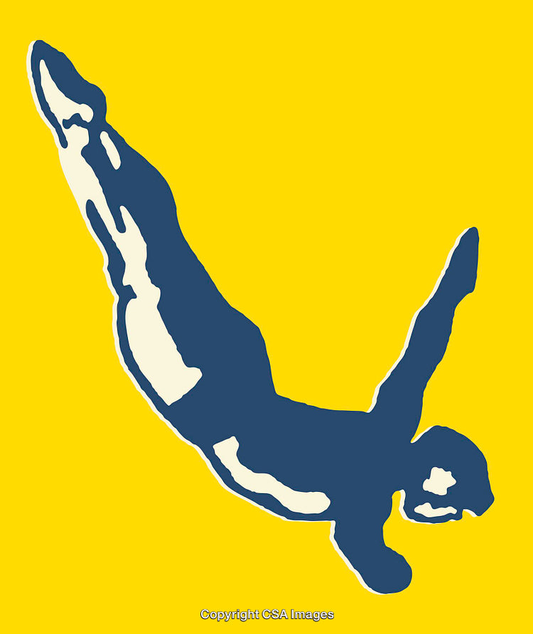 Vivid Illustration of a Diver in Dynamic Motion on Yellow Background
