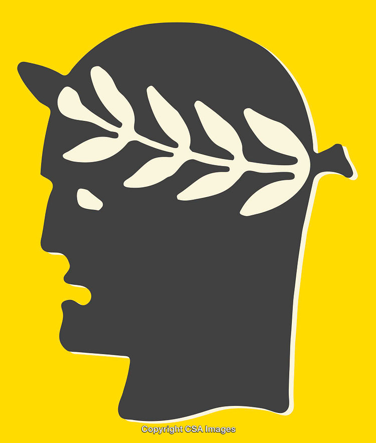 Stylized Silhouette with Laurel Branch and Bold Yellow Background