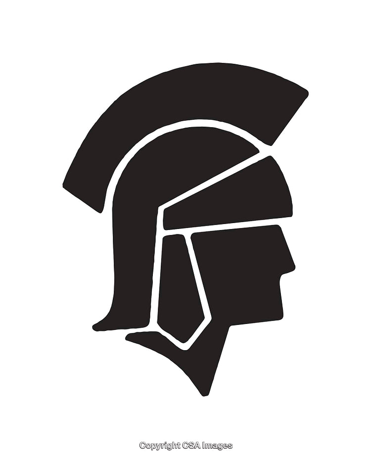 Black and White Icon of a Warrior Helmet Silhouette