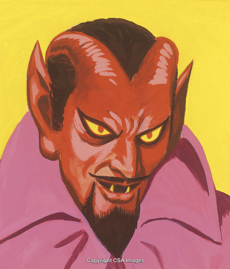 Illustrated Portrait of a Menacing Demon in Bright Colors