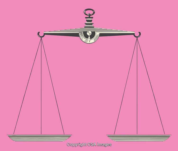 Minimalist Illustration of Vintage Scales of Justice on Pink Background