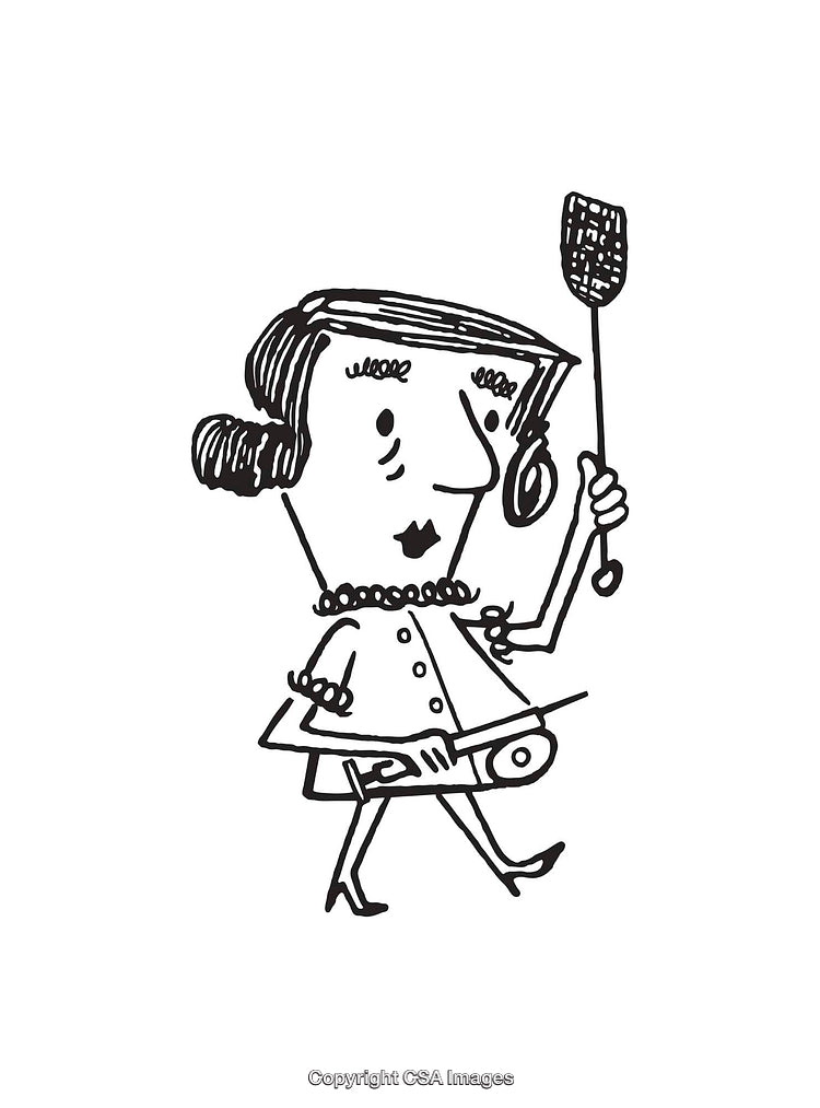 Hand-Drawn Cartoon Illustration of Woman Holding Kitchen Utensils