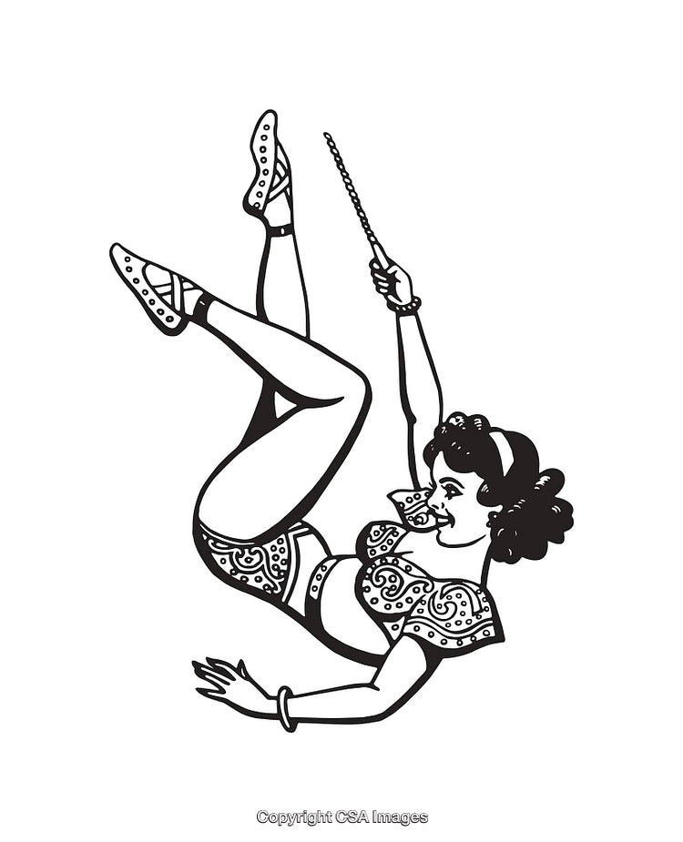 Retro Black and White Circus Acrobat Line Art Illustration