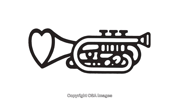 Heart Shaped Trumpet Icon in Black and White Minimalist Style