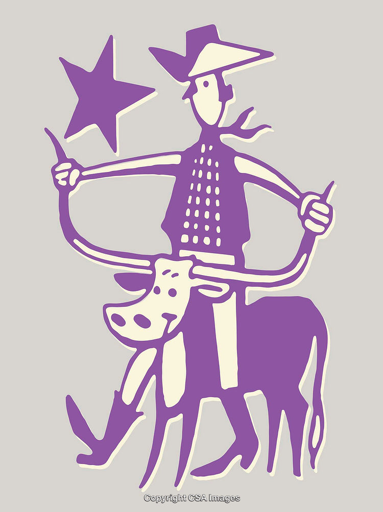 Stylized Line Art of a Cowboy with Longhorn and Star Illustration