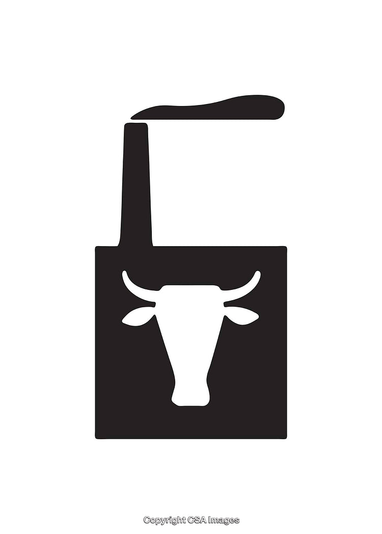 Black and White Icon of Cow Silhouette with Industrial Design