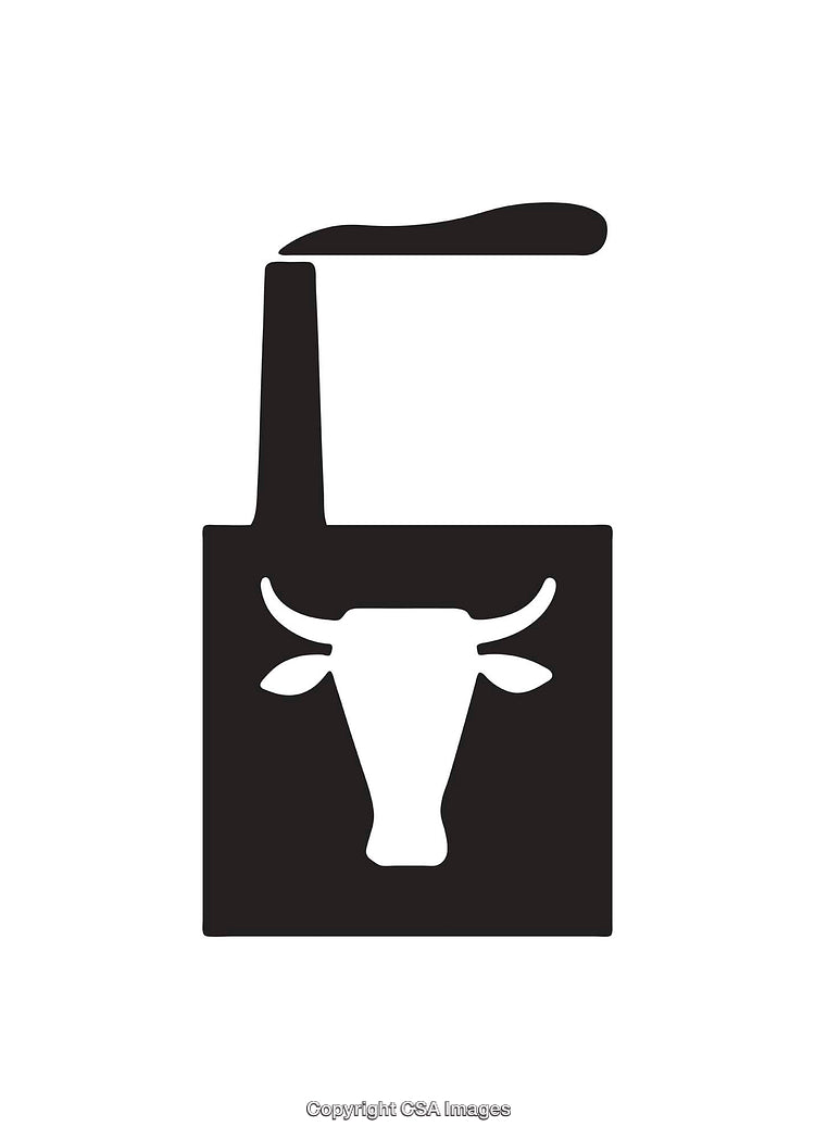 Black and White Icon of Cow Silhouette with Industrial Design