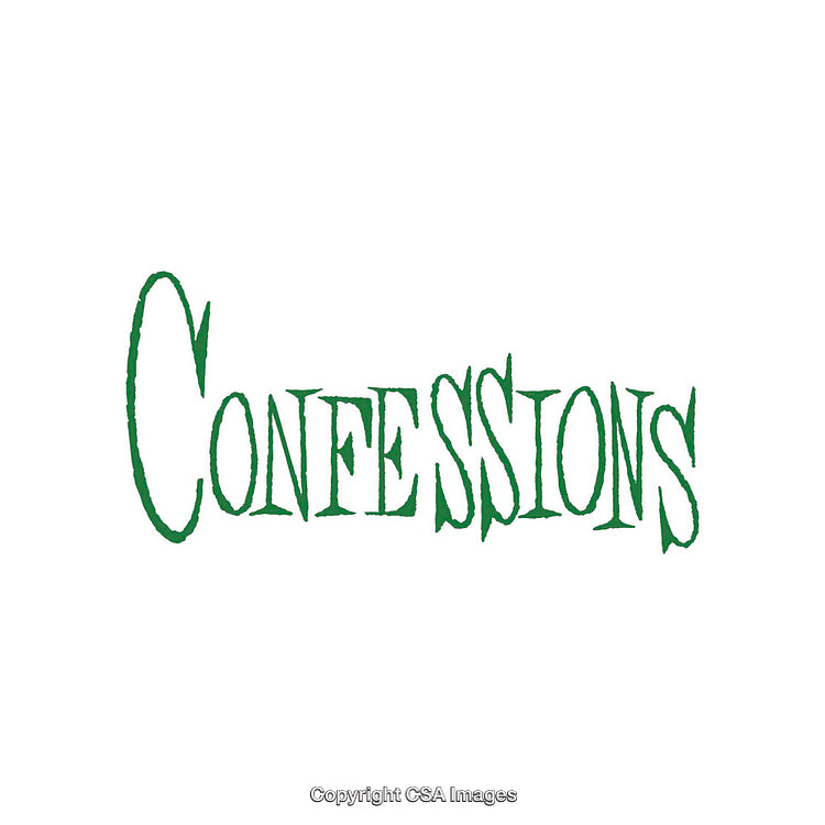 Green Text Highlighted Word 'Confessions' on White Background